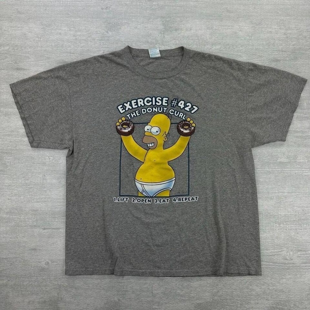 Vintage The Simpsons Shirt Adult XL Gray Homer Simpson Gym Exercise Donuts TV